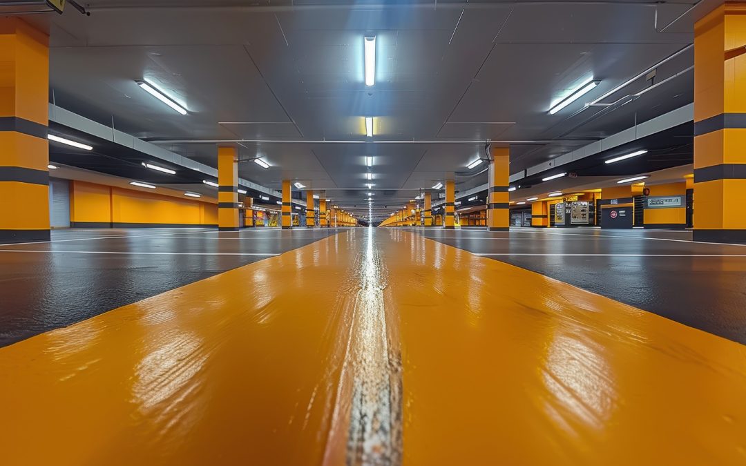 Demarcación parqueaderos con epóxico para seguridad y organización empresarial